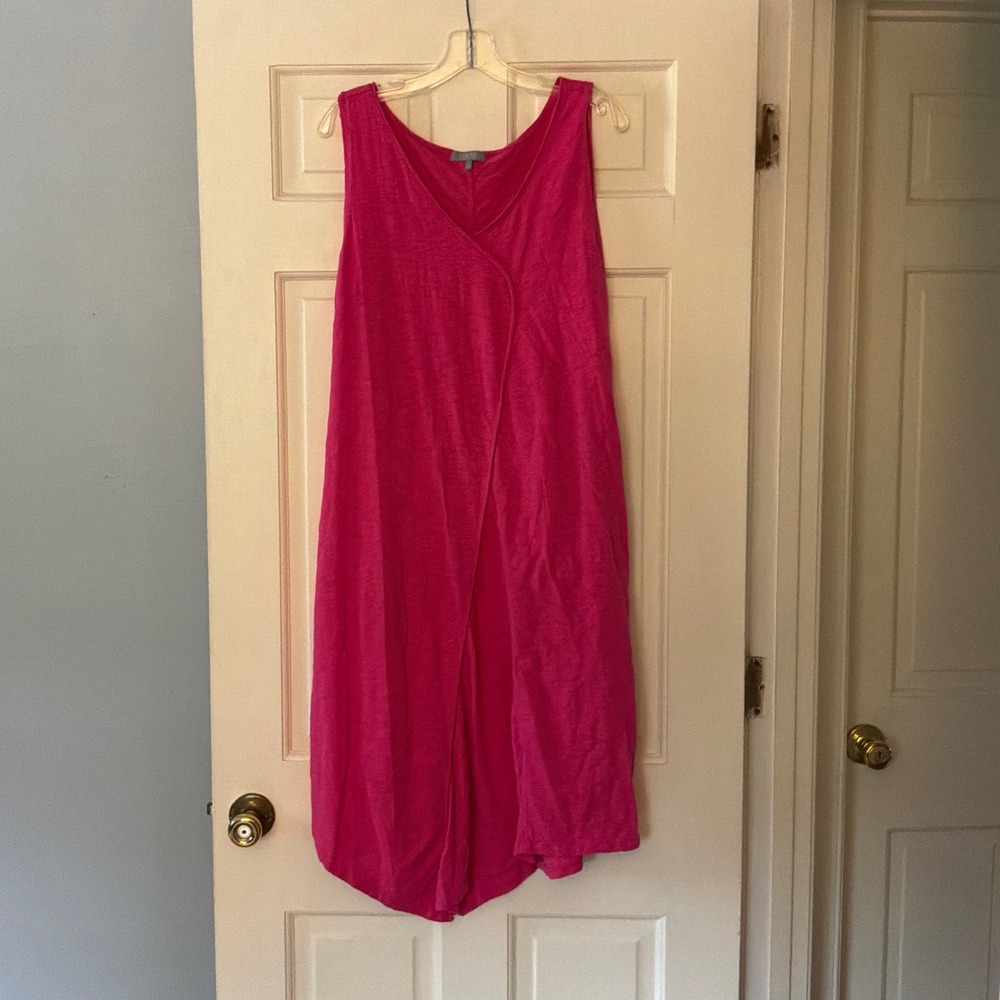 Habitat Pink Slub Cotton Sleeveless Tulip Front Midi Dress L Artsy Lagenlook